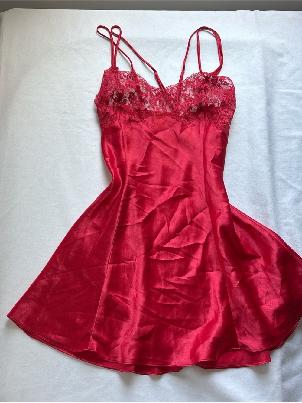 Victoria's Secret Red Satin Lace-Trim Chemise